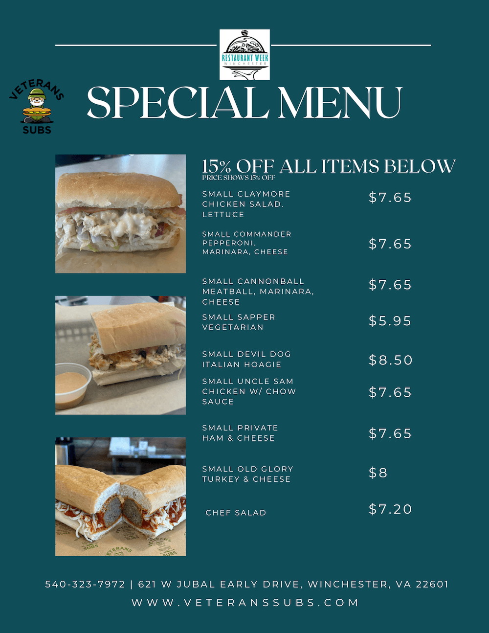 Veterans Subs Winchester Restaurant Week Winchester, VA