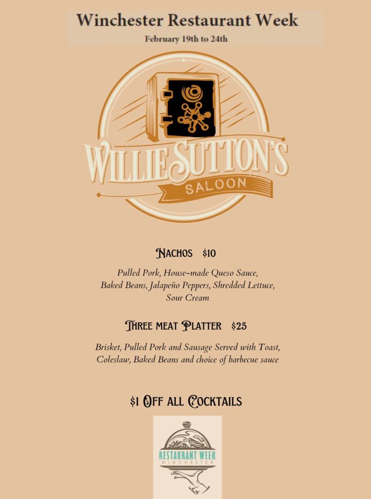 Willie Suttons - Winchester Restaurant Week - Winchester, VA