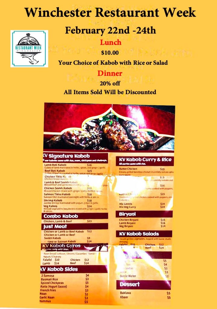 KV Kabob Winchester Restaurant Week Winchester, VA
