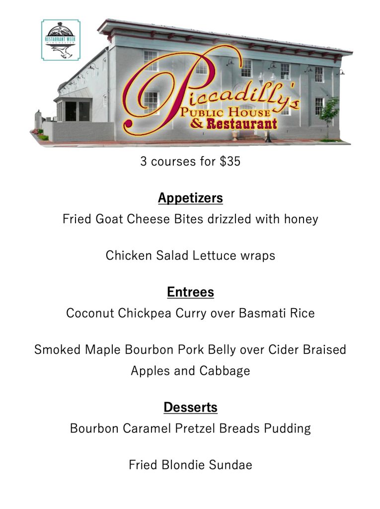 Piccadilly's Public House Winchester Restaurant Week Winchester, VA