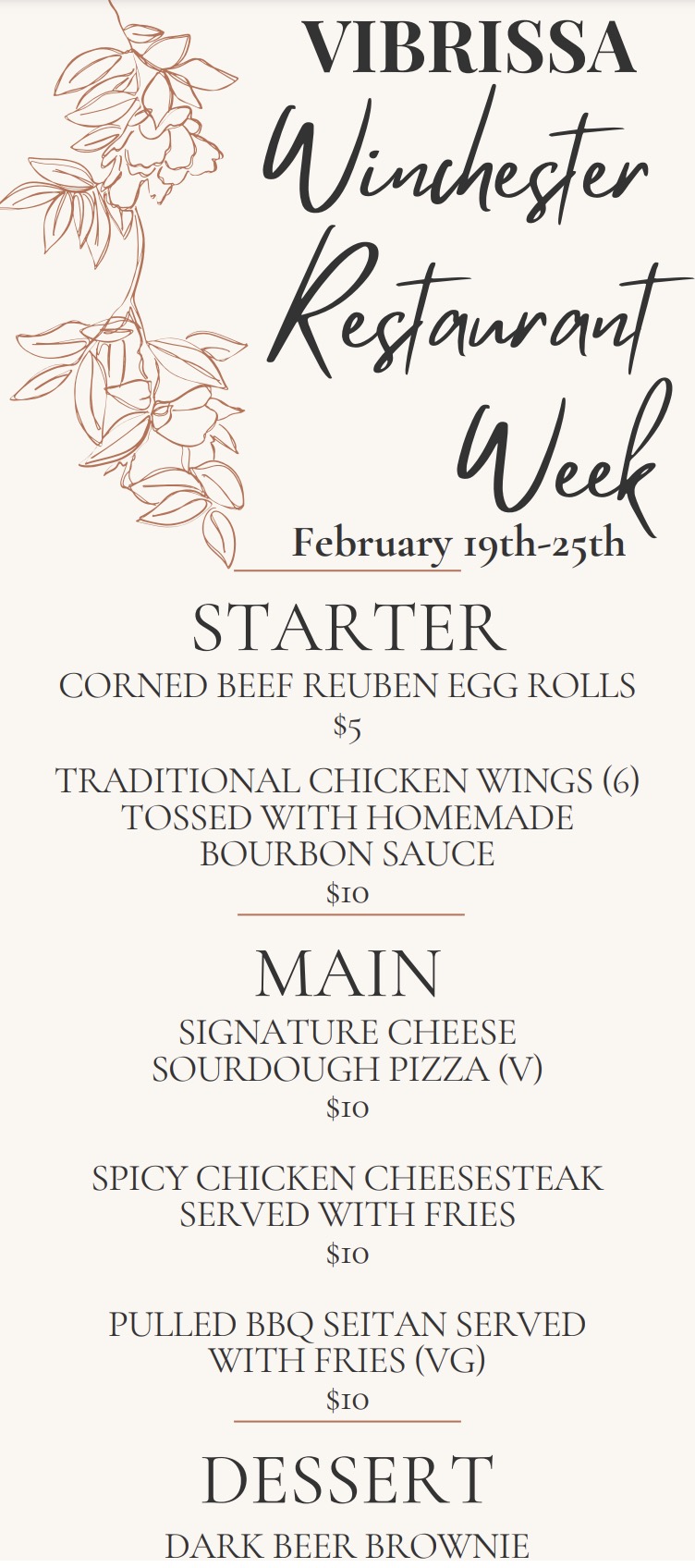 Vibrissa Winchester Restaurant Week Winchester, VA